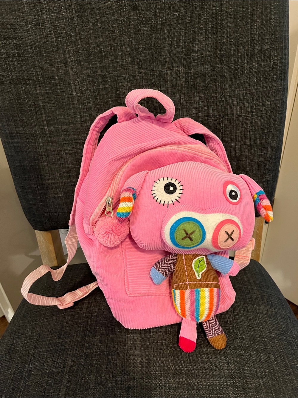 Eco Snoopers Cute Pink Corduroy Kids Backpack with Plush Character